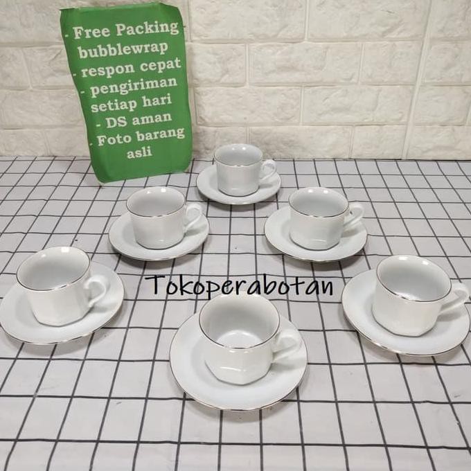 LJD Cangkir set Sango (Lis emas) - Putih