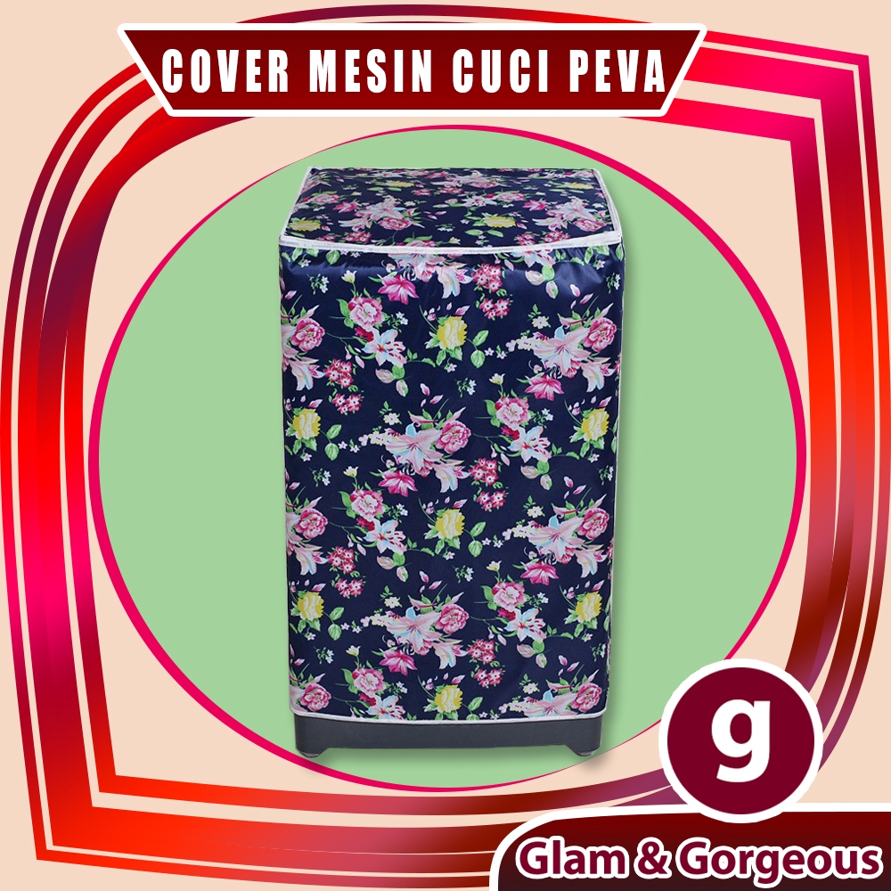 Cover Mesin Cuci Penutup Plastik Peva WMC002 Motif Bunga Biru