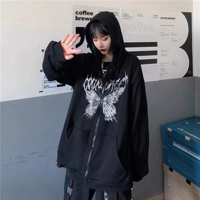 BUTTERFLY 2XL Hoodie Zipper Oversize Pria Wanita Jacket Casual Kece OOTD Terkini Ala Korean