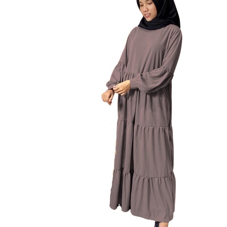 Gamis Wanita Lengan Panjang Fashion Muslim Devi Fit  L-XL Lingkar Dada 100cm Panjang 130cm-DEVI Cokelat