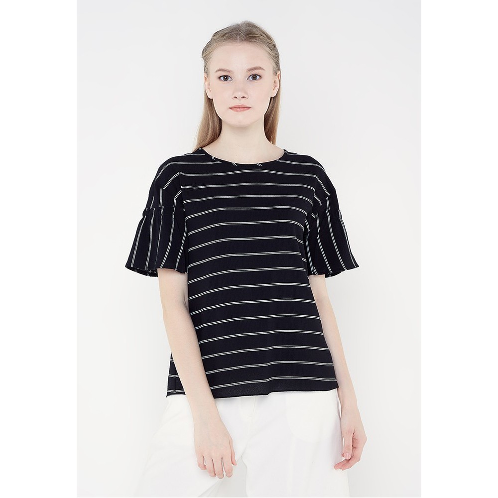 L'more Stripe Flary Blouse 080E-Black
