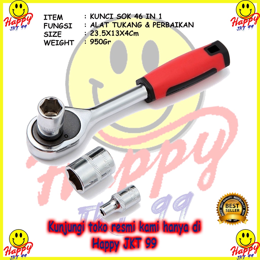 [ HAPPY JKT 99 ] KUNCI SOK 46 PCS SET SOCKET 1/4&quot; FULL LENGKAP SOCKET TOOL PAS RING L MOTOR MOBIL WRENCH