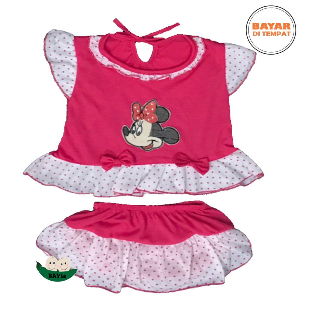 BAYIe - Setelan Baju bayi Perempuan+Celana Rok motif MICKEY TIVVI usia 0-12 bulan/Pakaian anak Cewek