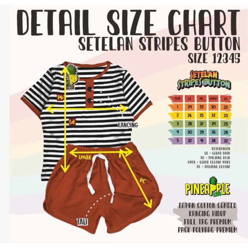 SETELAN ANAK MURAH,SETELAN PINEAPPLE,SET STRIPES BUTTON,SETELAN BABY, SETELAN ANAK COWOK/CEWEK
