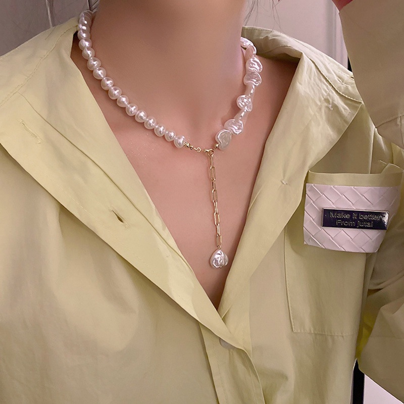 Kalung Rantai Klavikula Hias Liontin Hati Mutiara Untuk Wanita