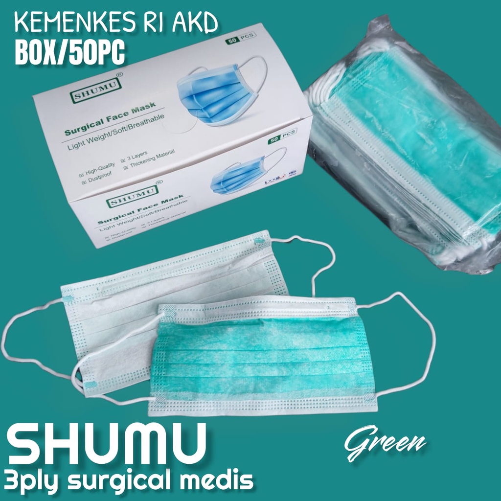 SHUMU 3PLY - MASKER 3PLY  EARLOOP BLUE  WARNA  ISI 50 PC - BIRU HITAM HIJAU KUNING