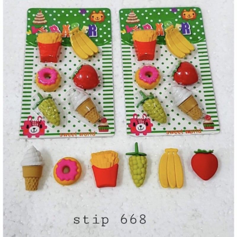

PENGHAPUS MAKANAN LUCU/IMPORT/SOUVENIR ULANG TAHUN/1CARD@6PCS