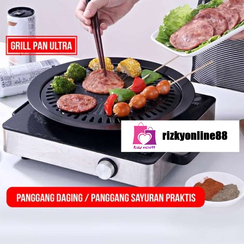 rizkyonline88 panggangan portable serbaguna smokeless BBQ grill pan bulat kompor high quality ultra grill alat panggang