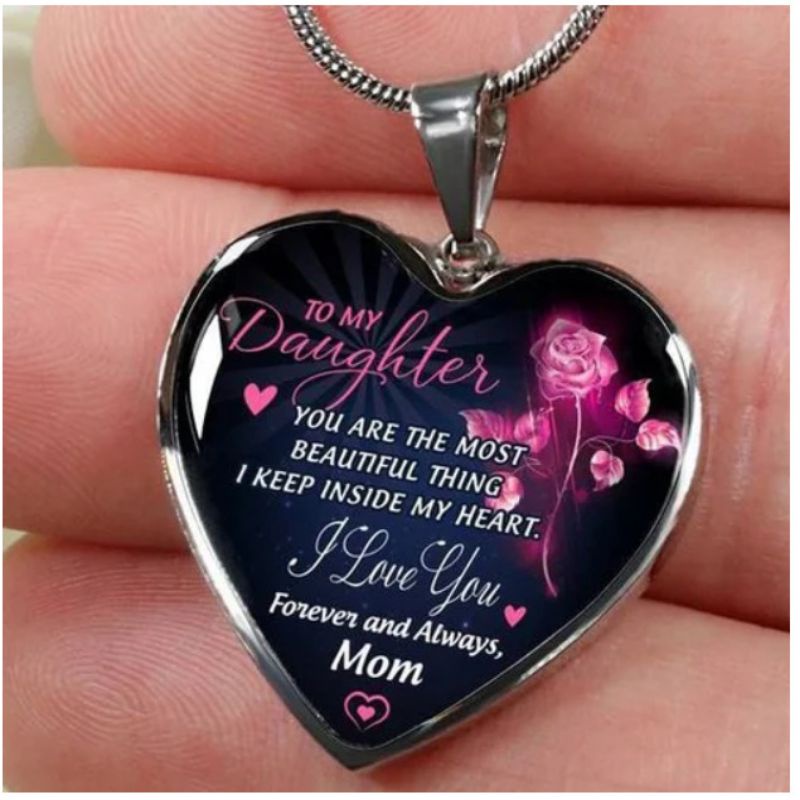 Kalung Liontin Bentuk Hati Tulisan To My doguhter Mom/Kalung Tulisan God Has You , To My Daughter , 