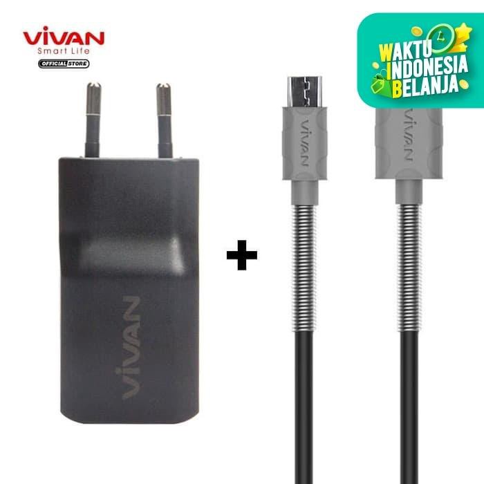 VIVAN Charger DD01 Dual USB Black + FM100 Kabel Micro USB Android Grey