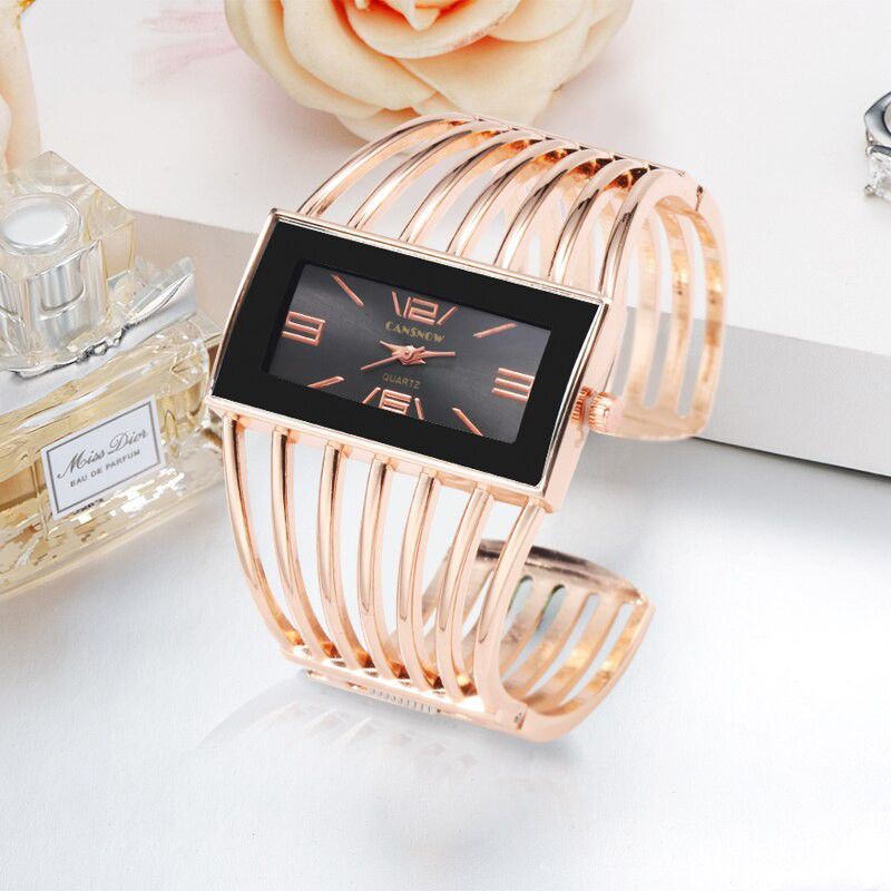 HOT PROMO Cansnow Wanita Jam Tangan Mewah Modis Mawar Emas Gelang Gelang Jam Tangan Wanita Gaun-8