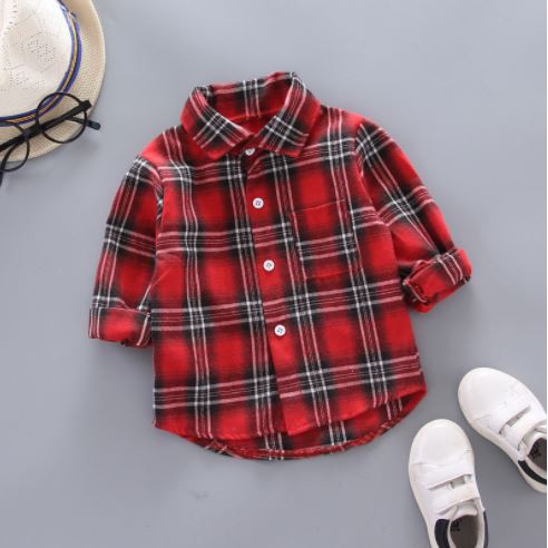 [Brandedbaby] 6Bln-4Th KEMEJA ANAK LAKI LAKI IMPORT  / FASHION ATASAN ANAK LAKI LAKI KATUN IMPORT / KEMEJA KOKO ANAK KOTAK MERAH KATUN PREMIUM