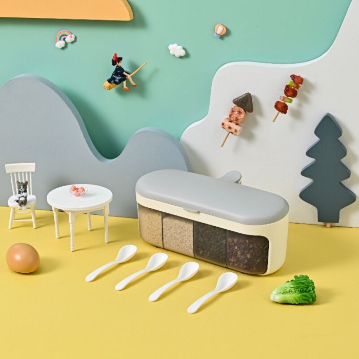 Wadah Bumbu Dapur Cantik - Tempat Bumbu Cantik - Tempat Bumbu 4 sekat 384 Rak Dapur Kotak Bumbu Rak 