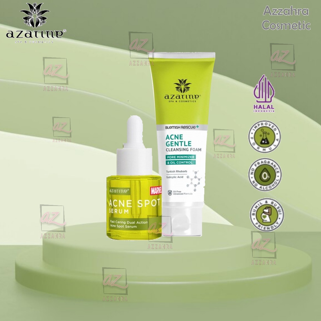 AZARINE Paket Anti Acne/Mengatasi Wajah Bruntusan - 2pcs ( Cleansing Foam &amp; Serum ) ORIGINAL BPOM