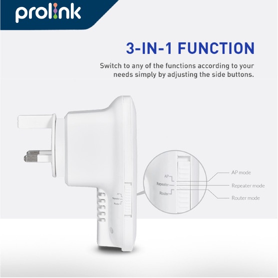 PROLINK  PEN1201 WiFi Repeater AP Router 3 in 1 Penguat Sinyal Extender