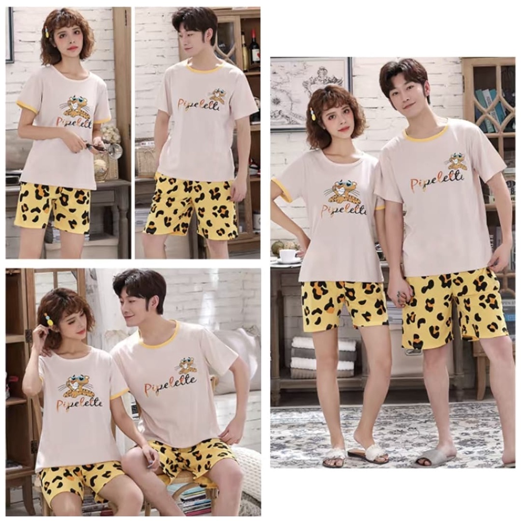 Baju tidur piyama lengan pendek celana pendek bahan kaos import HPcouple