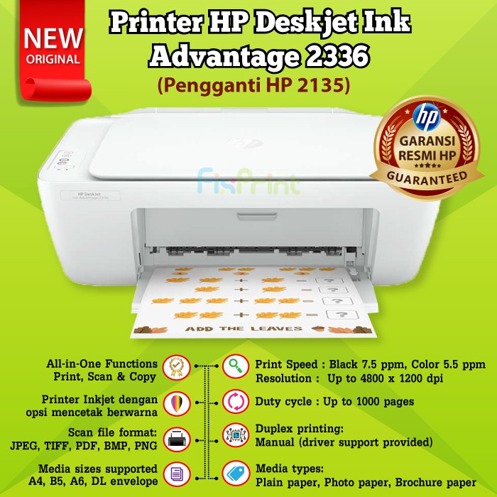 Printer HP Deskjet All In One Print Scan Copy 2335 2336 2337 warna Pengganti Seri Printer 2135