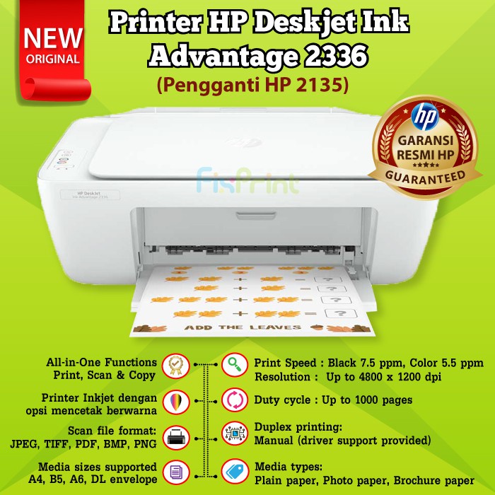 HP DeskJet Ink Advantage 2335 2336 2337 Print Scan Copy All-In-One Printer Pengganti Seri Printer 2135