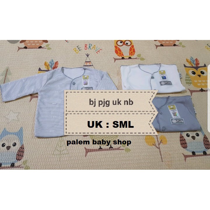 fluffy baju bayi kancing depan abu (isi 3pcs) nb/s/m/l