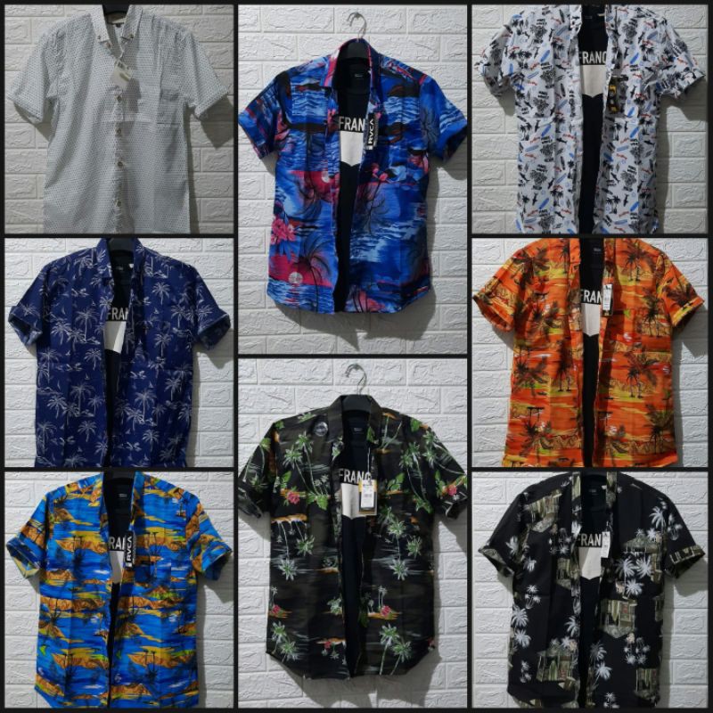 Kemeja Pria Motif Pria Cowok Lengan Pendek Bunga Formal Casual Murah Slimfit All Size M L XL Bagus