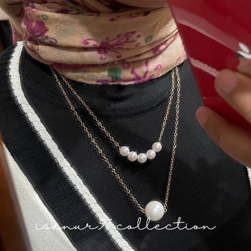 Double Layer Pearl Necklace | Kalung 2 Layer Mutiara Pearl Necklace Kalung Mutiara rantai multiLayer