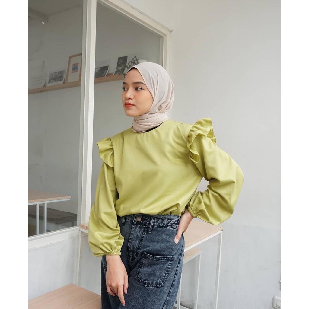 1KG MUAT 5PCS | DILA BLOUSE LENGAN BALON LILI BLOUSE KANCING HITS SELEBGRAM FASHION OOTD WANITA