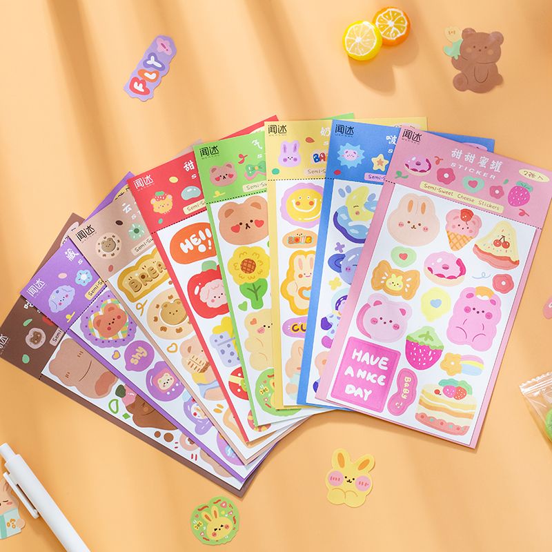 

2lembar sticker aesthetic model beruang dan makanan untuk DIY Dekorasi Journal/sticker Deco planner