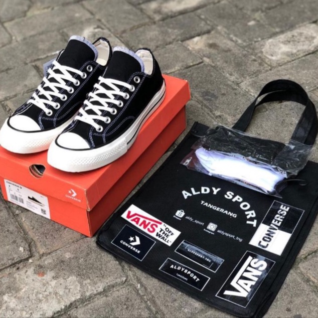 SEPATU PRIA CONVERSE 70S LOW EGRET BLACK WHITE PREMIUM. SNEAKERS PRIA 70S LOW