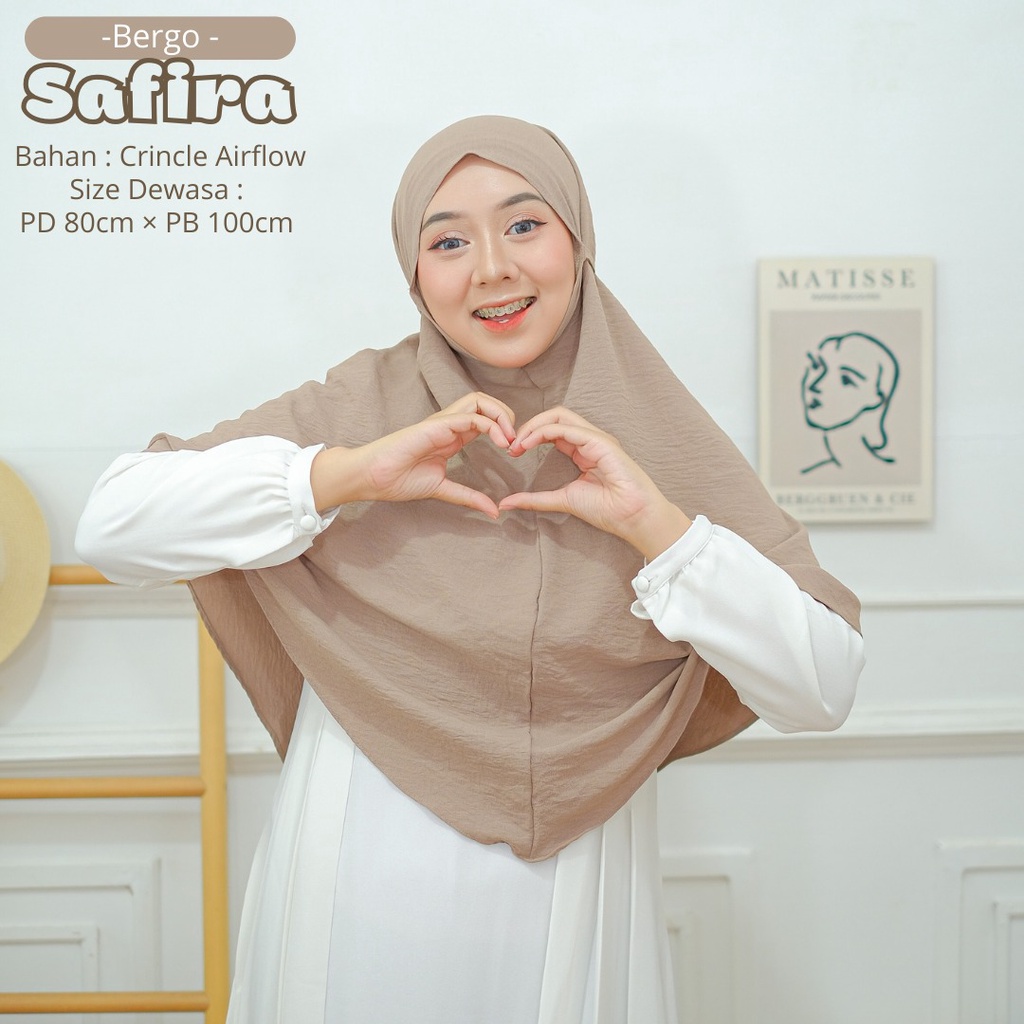 Bergo Safira Dewasa/Jilbab Bergo Maryam /Hijab Tali Instan/Khimar Dewasa/ Bahan Airflow (ORI) Non Pad/Nyaman dipakai
