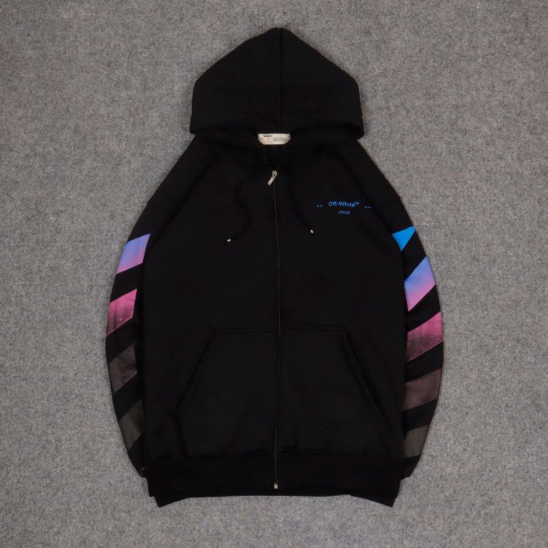 SWEATER HOODIE ZIPPER OFF WHITE GRADIENT HITAM AUTHENTIC FULLTAG &amp; LEBEL