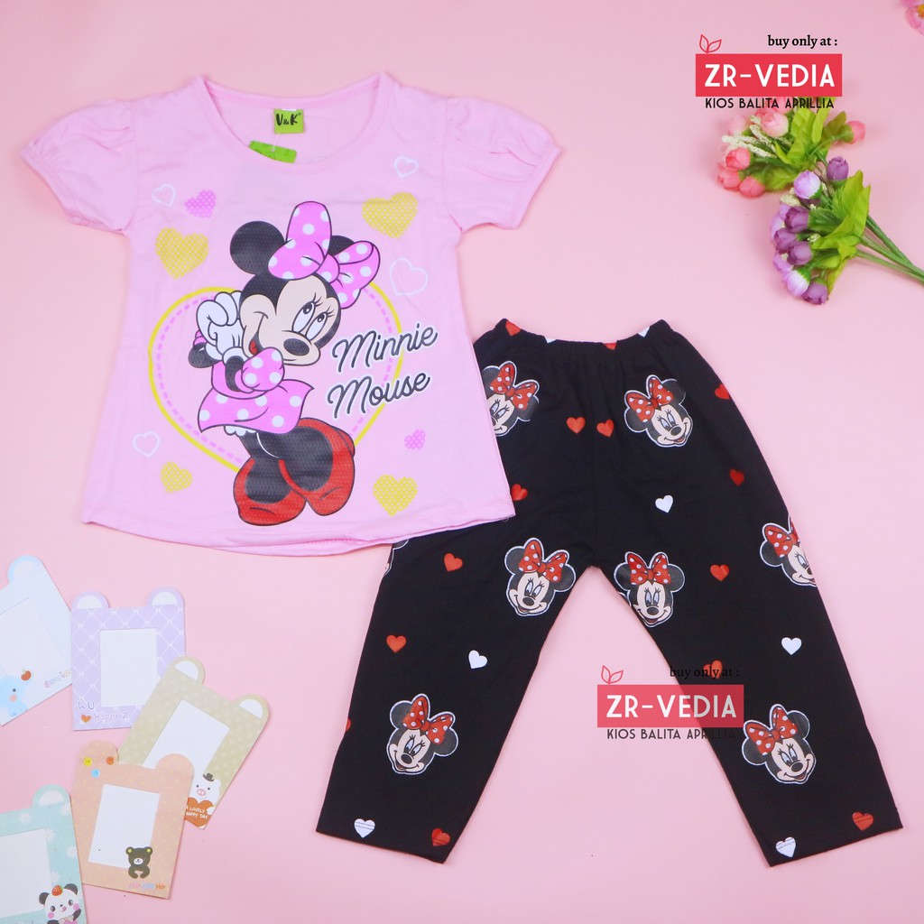 Setelan Mikkey uk 2-6 Tahun / Baju Anak Karakter Legging Perempuan Celana Disney Import