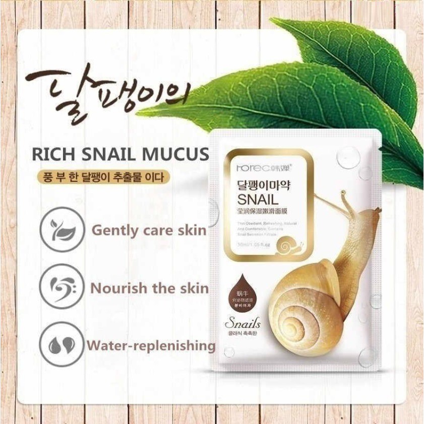 5 Pcs Masker Wajah HCHANA Snail Lendir Siput / Masker Muka HCHANA ROREC Snail Facial Sheet Mask Masker Wajah Organik Pemutih dan Glowing / Masker Organik Anti Komedo dan Jerawat / Masker Wajah Korea Murah Pria Wanita