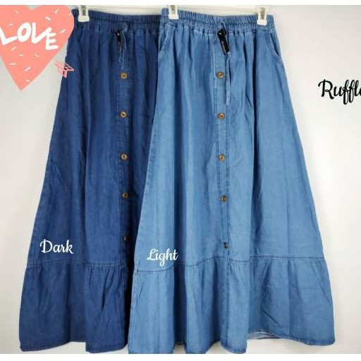 Rok jeans panjang/Rok Jeans Kancing Depan / Rok Rempel