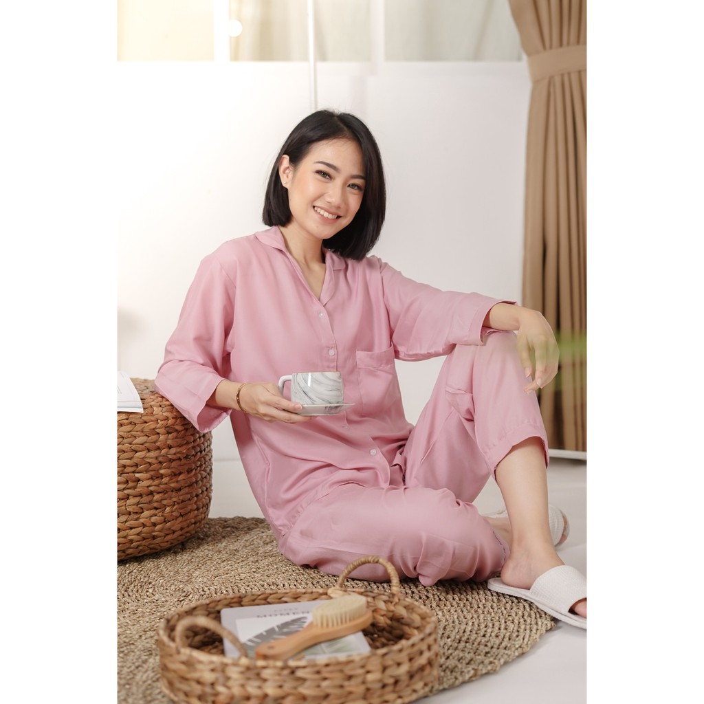 PP EMILY SETELAN - PIYAMA RAYON - BAJU TIDUR - PIYAMA WANITA - PAJAMAS  - HOMEWEAR-BABY PINK
