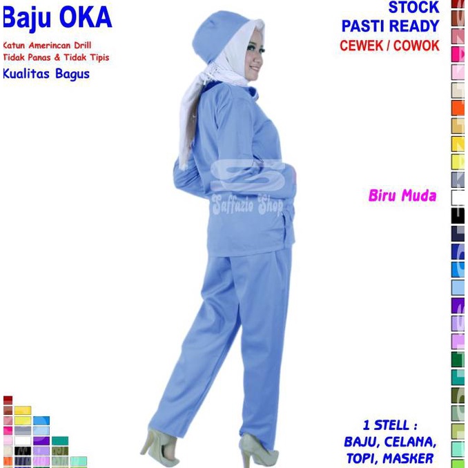 Baju OK / Baju OKA / Baju Jaga Pria & Wanita Lengan Panjang Ready - Biru Muda, S