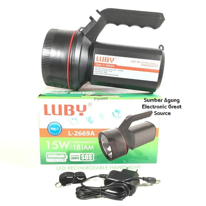 Luby L2669A Senter Jumbo LED 15W Besar Lampu SOS 4800mAh Nyala Tahan 18Jam