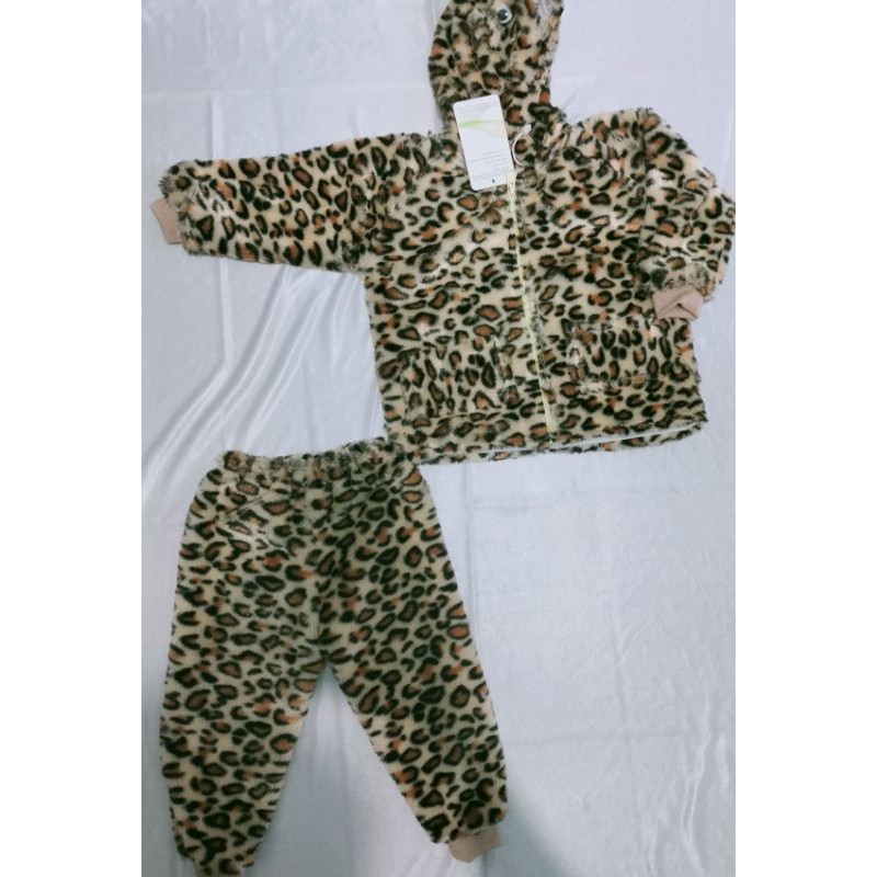 Celana jaket bayi bulu macan tutul#stelan baju hangat#stelan traveling anak
