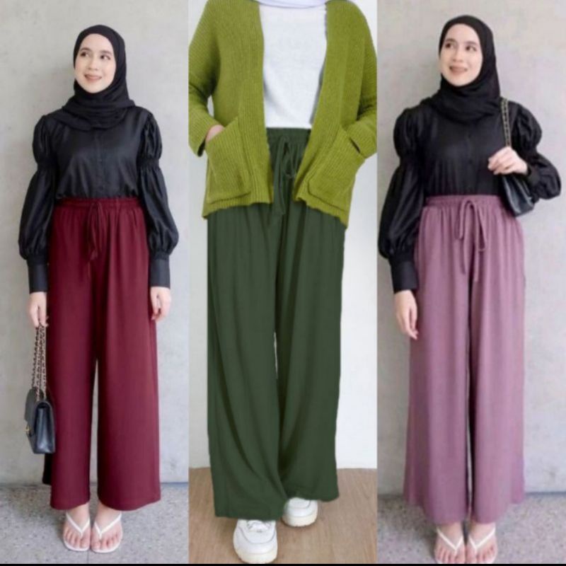 Celana Wanita Highwaist Kulot Rayon Polos Celana Wanita Pants