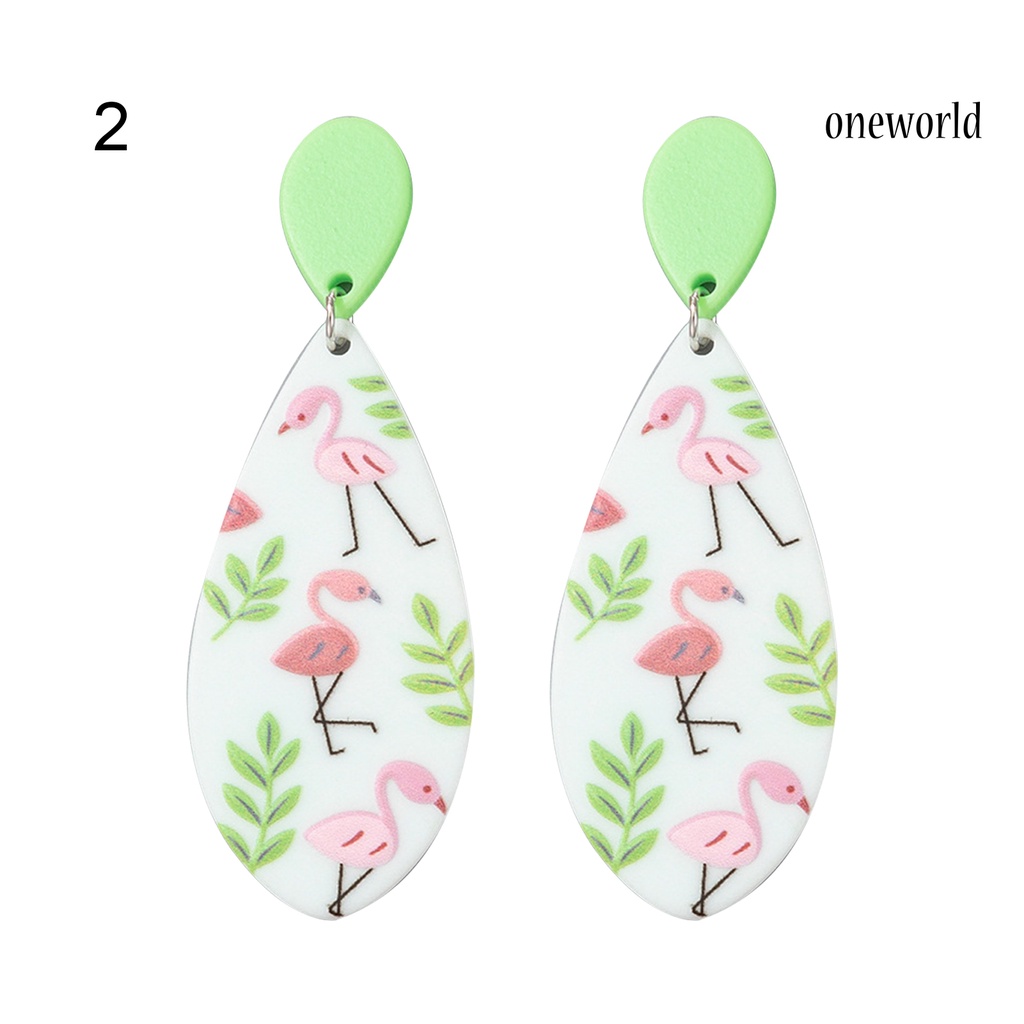 OW# Childlike Printed Flower Bird Pattern Resin Dangle Acrylic Ear Stud Earrings