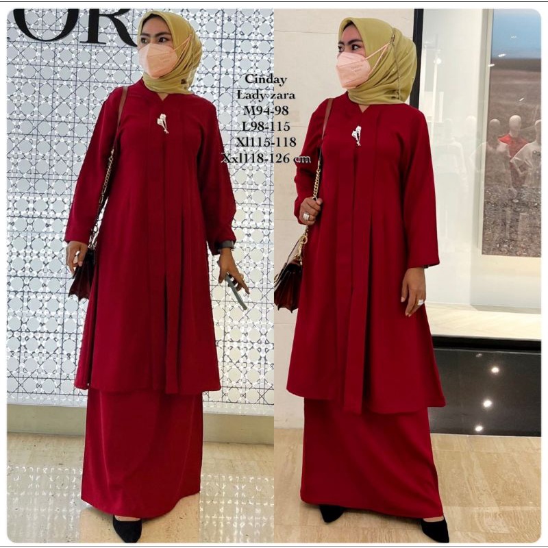QAISAR Setelan Kebaya Long Tunik Set Cindai Malaisya SET KEBAYA KUTU CINDAI TERBARU SET GAMIS ROK KE