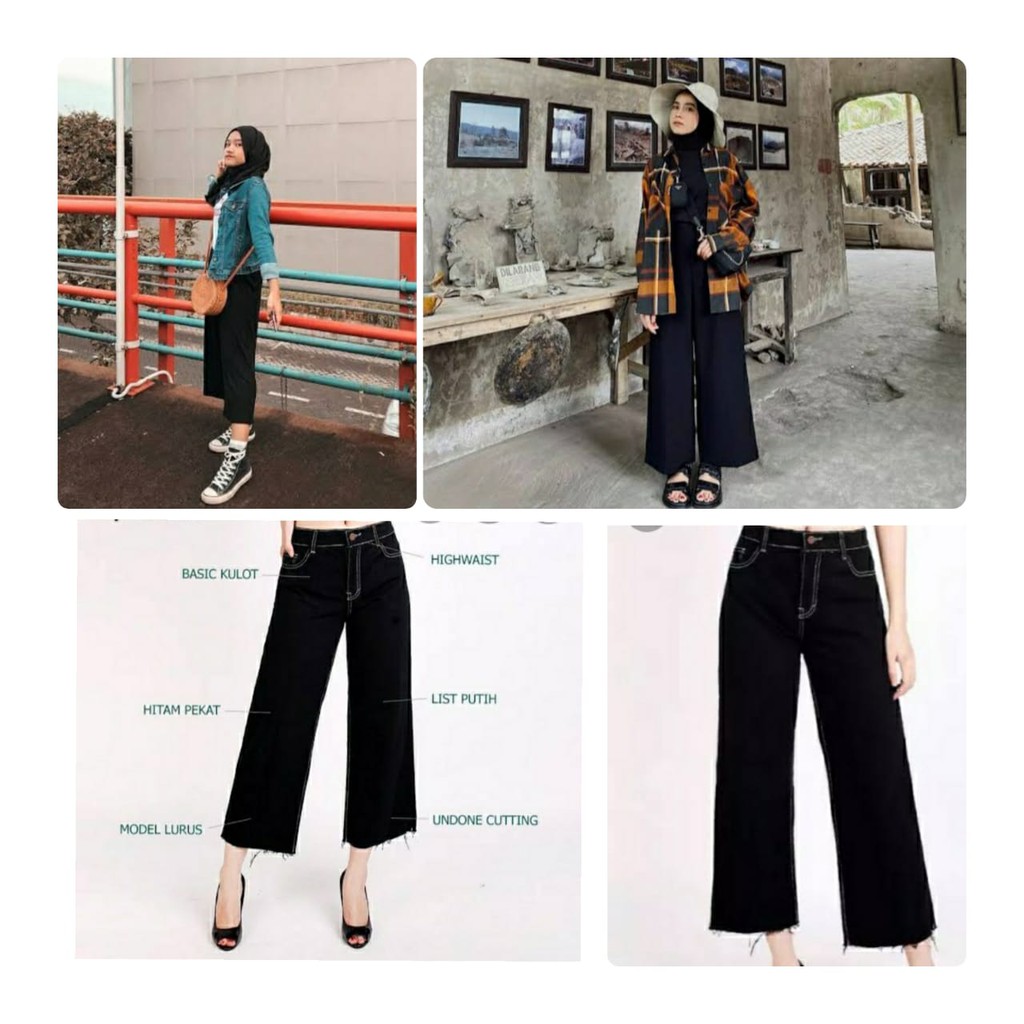 CELANA KULOT JEANS HITAM || PINGGANG BELAKANG KARET