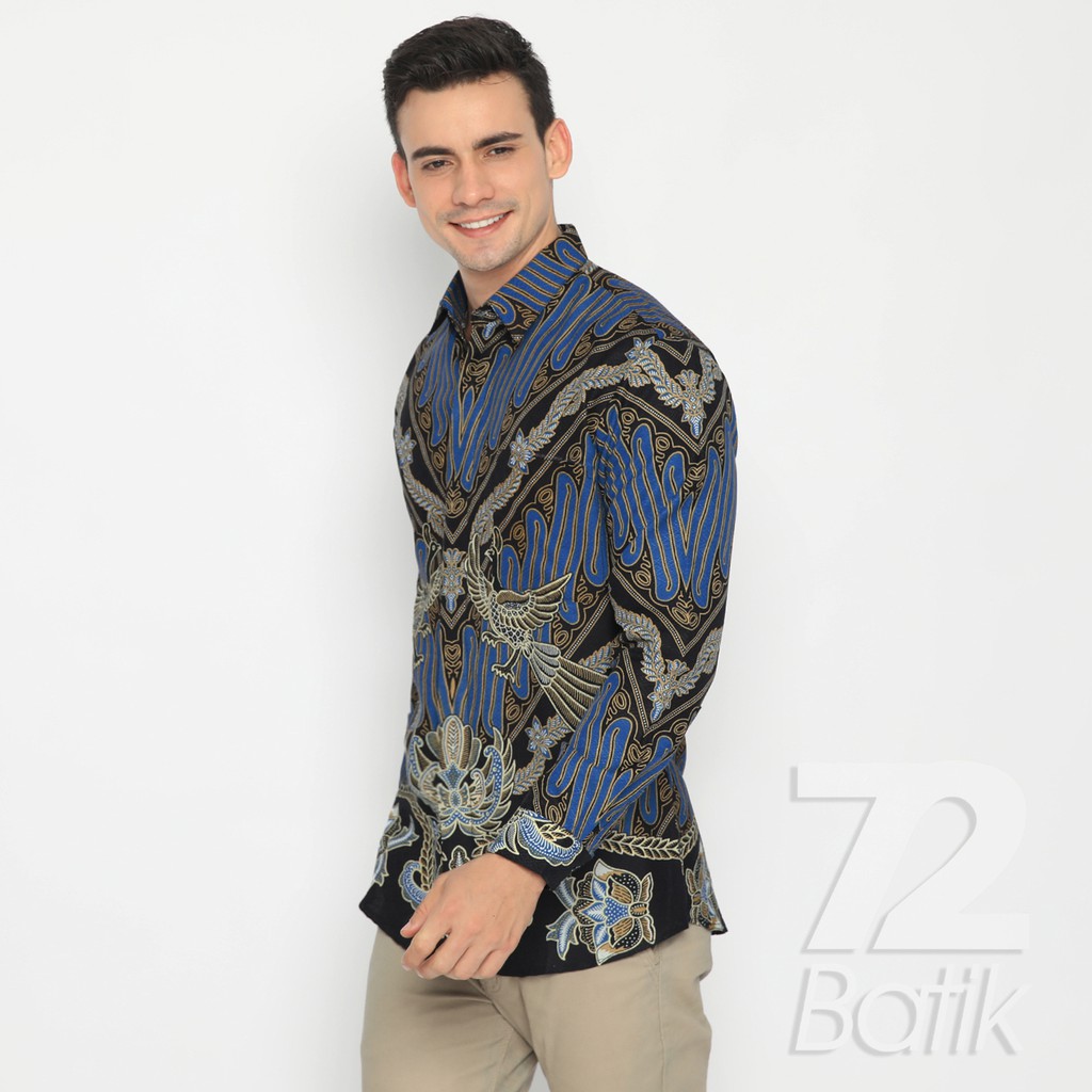 KEMEJA BATIK PRIA Artha Dobby Premium Hem Lengan Pendek Panjang Navi Blue Biru  722719 Cap 72 - Baju Kemeja Atasan Pakaian Setelan Batik Pria Cowok Laki Laki Remaja Keluarga Kantor Lengan Pendek Modern Slimfit Slim Fit Premium Kekinian