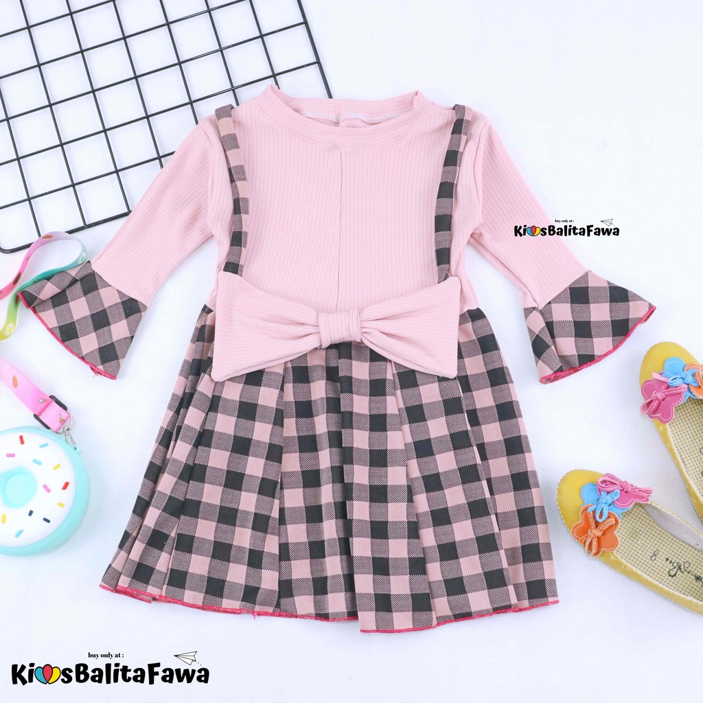 Overall Kirei uk 3-4Tahun / IMPORT Baju Gaun Pesta Dres Lengan Panjang Anak Perempuan Adem Murah