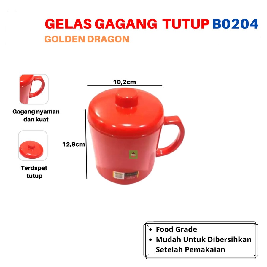 GOLDEN DRAGON B 0204 - Gelas Gagang Tutup Melamin 600 ml