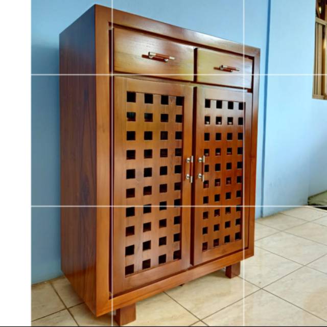 Rak Sepatu Kayu Jati Lemari Sandal Minimalis Modern Barokah Furniture Jepara