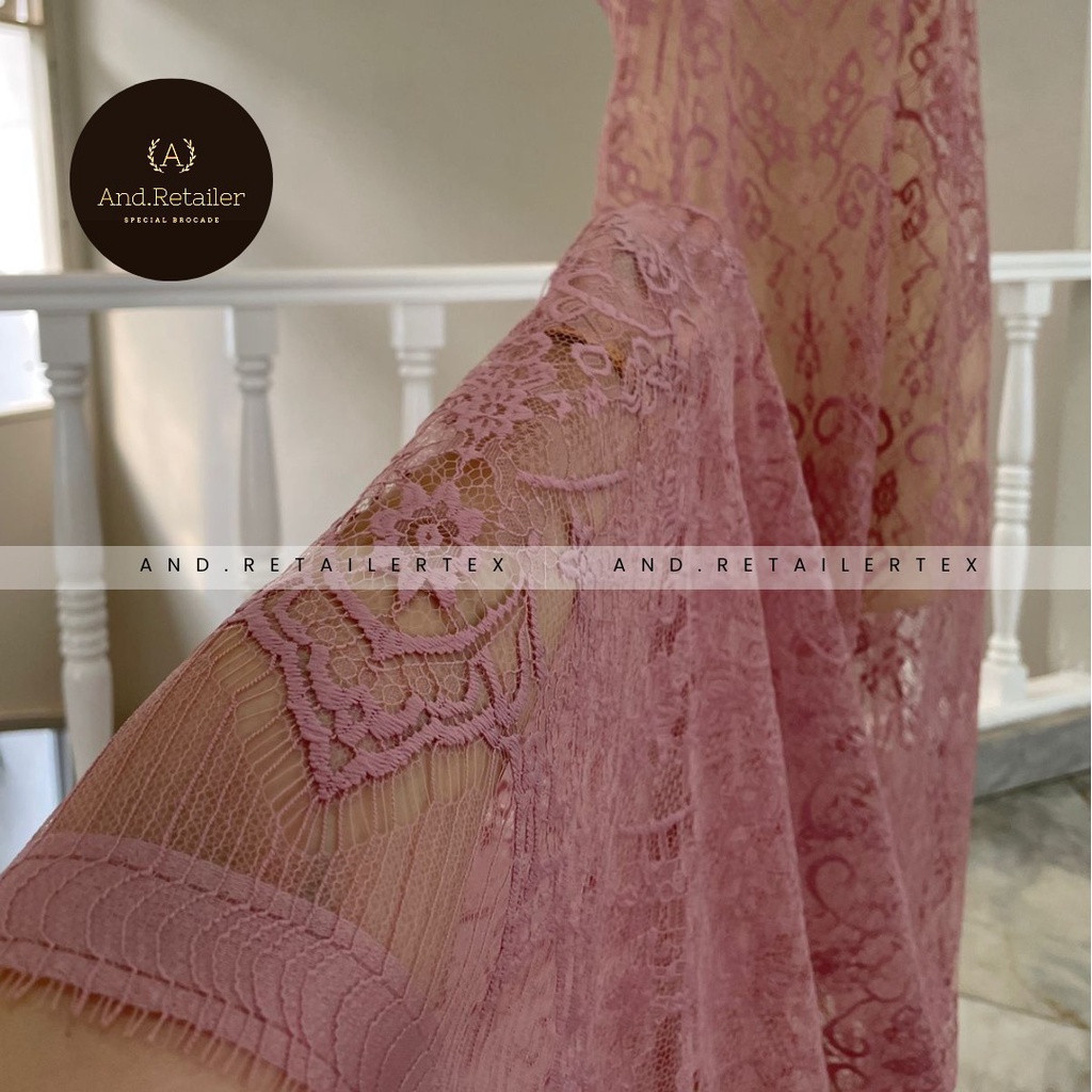 Bahan Kebaya Brokat Semi France Lace Chantily Shantily Katun Per panel 2,5m Warna Dusty Pink