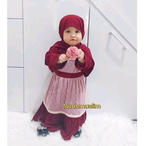 Gamis tille bayi dan anak, Gamis set hijab bayi, gamis pesta, dress muslim bayi, gamis renda bayi, gamis simpel