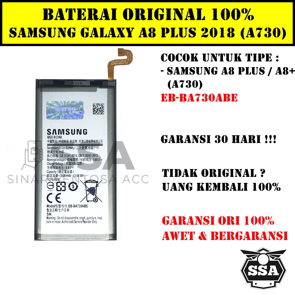 Baterai Original 100% Samsung Galaxy A8+ A8 Plus 2018 A730 EB-BA730ABE A8 + Batre Batrai Battery Batrei  ORI GARANSI