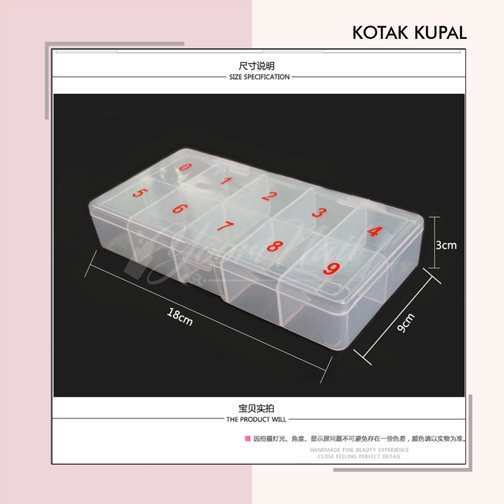 Kotak kuku palsu nomor putih transparant fake nail box false nails kotak sekat tempat kupal