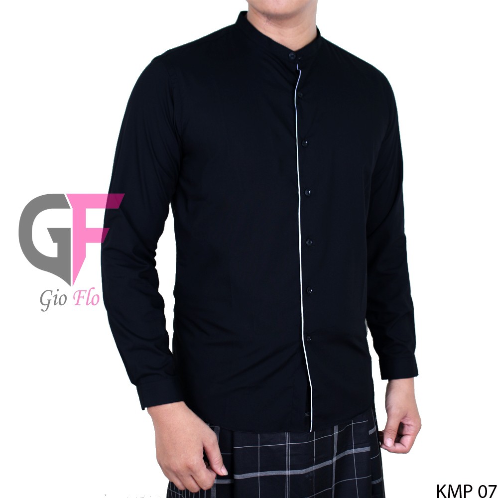 GIOFLO Baju Koko Polos Stylish Kemeja Modis Pria Muslim Panjang Black / KMP 07